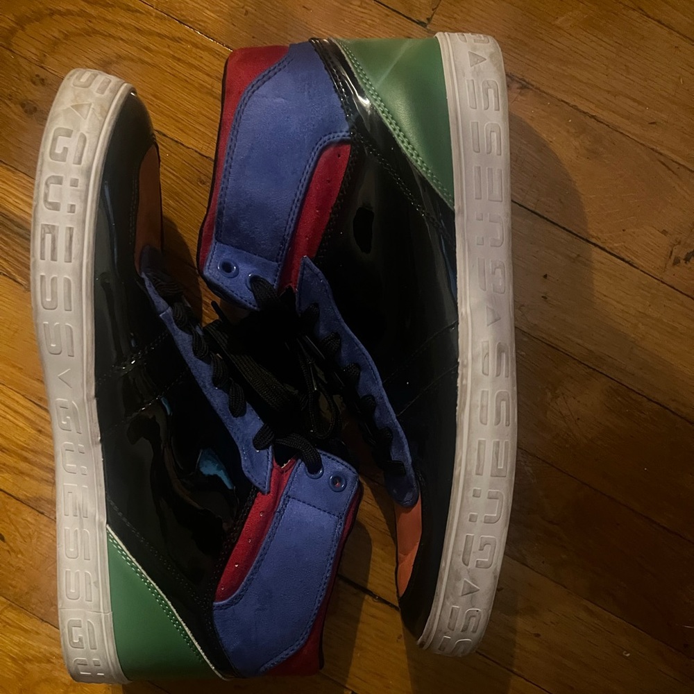 Colorblocked high top lace up sneakers